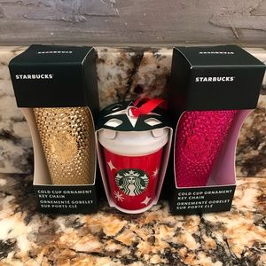 Starbucks Christmas 2022 Set of 3 Holiday Ornaments Gold, Sangria and Red.. NWT